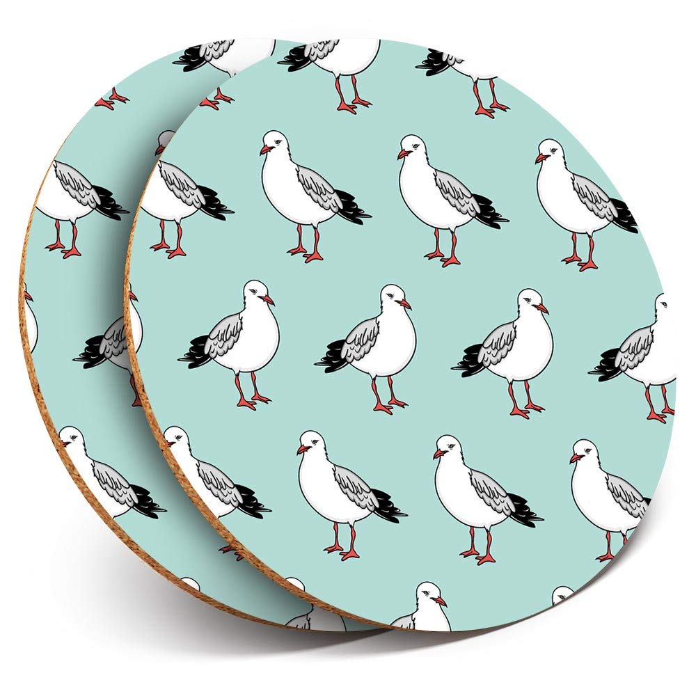 2 x Round Coasters - Seagull Bird Pattern Gull Seaside - Cork Backed Home Kitchen Accessory Tea Coffee Mug Mat #46287