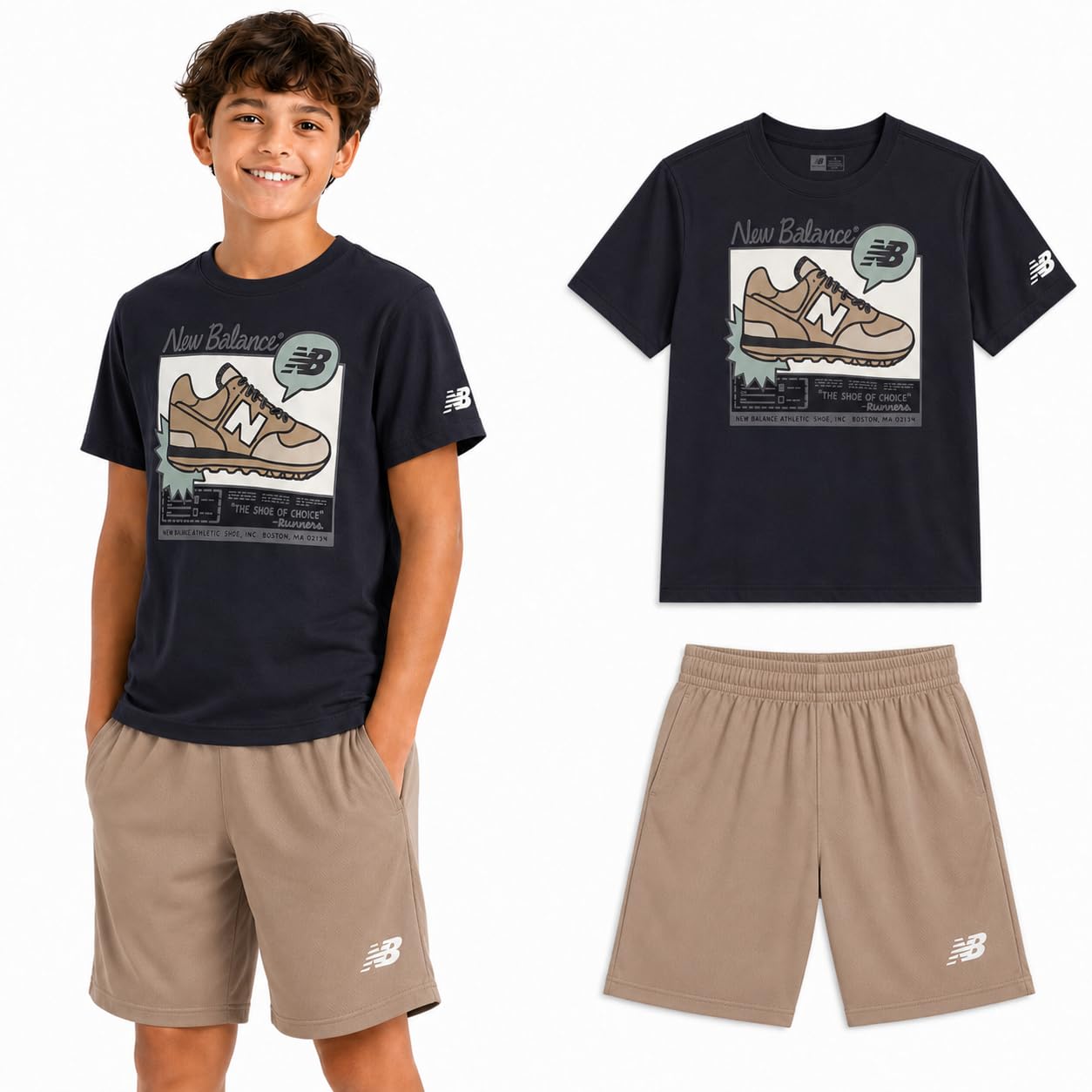 New Balance Boys 2 Piece Cotton Blend Jersey Shirt &amp; Basketball Shorts