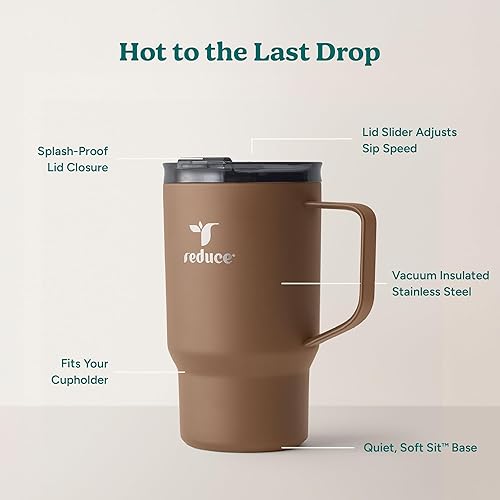 Miniatura 4 de REDUCE Hot1 - Taza aislada de acero inoxidable Hot1 de 18 onzas con tapa de ajuste de temperatura - Vacío de doble pared, compatible con portavasos