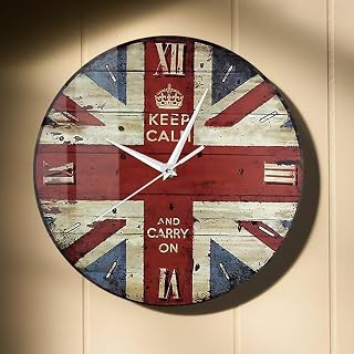 15 Inch UK British Flag Wall Clock, Union Jack Flag Round Clock Wall Watch Modern Decorative Silent Non Ticking Quartz Battery Operated Wall Clock for Bedroom Kitchen Farmhouse Living Room