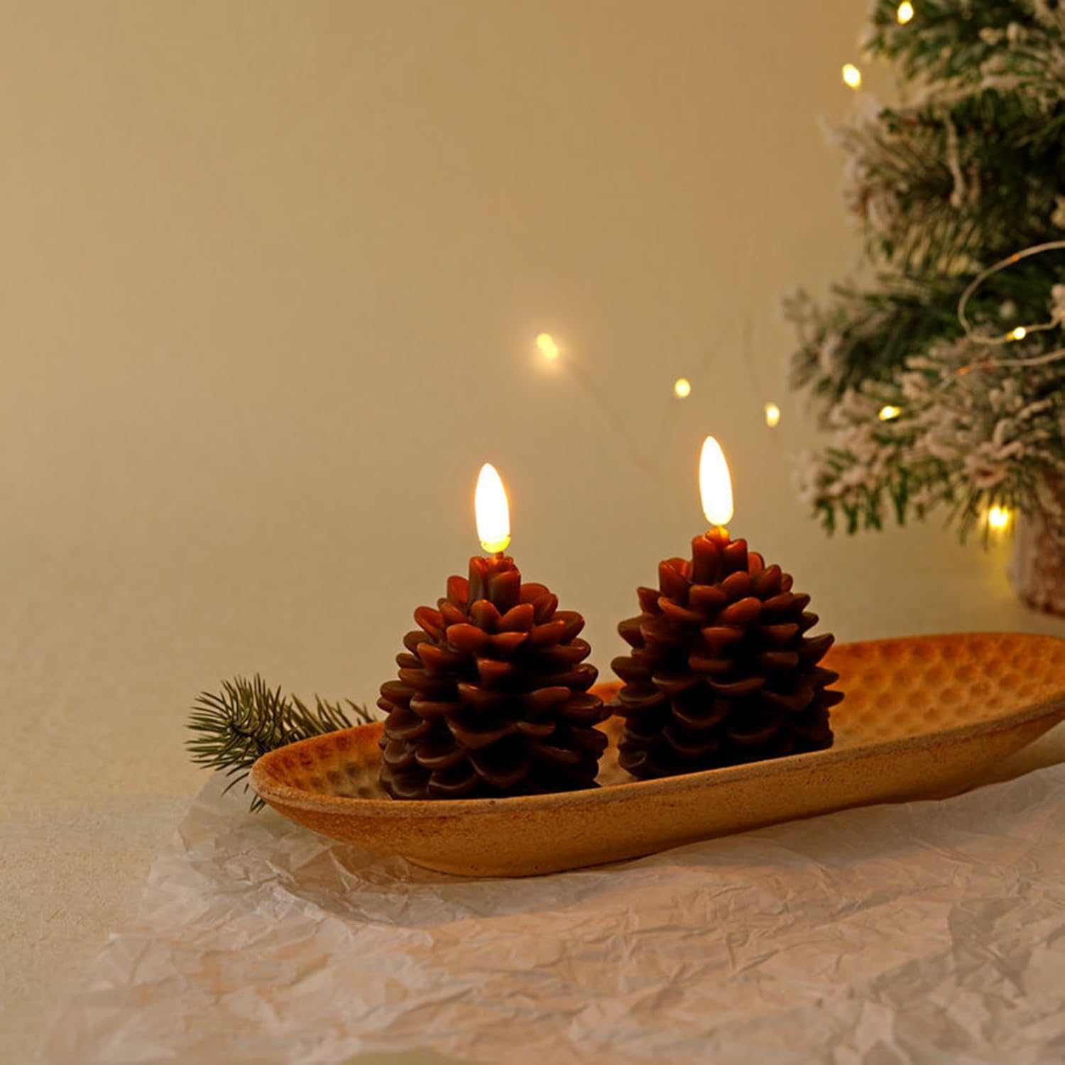 Candele LED A Forma Di Pigna Con Timer: Effetto Fiamma Tremolante