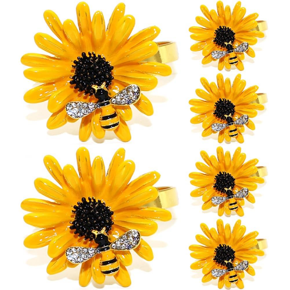 CTRLZS 6PCS Napkin Rings Sunflower Metal Napkin Rings Holder Fall Napkin Rings for Dinner Wedding Christmas Thanksgiving Easy Install Easy to Use
