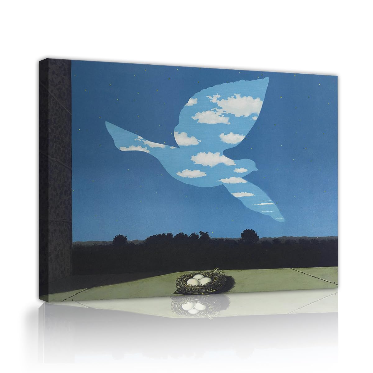 SHENGPOSTER Rene Magritte Style Surreal Canvas Wall Art Blue Sky Bird Print Le Retour Wall Art Posters Living Room Bedroom Retro Wall Decoration Innerframe 50x65cm
