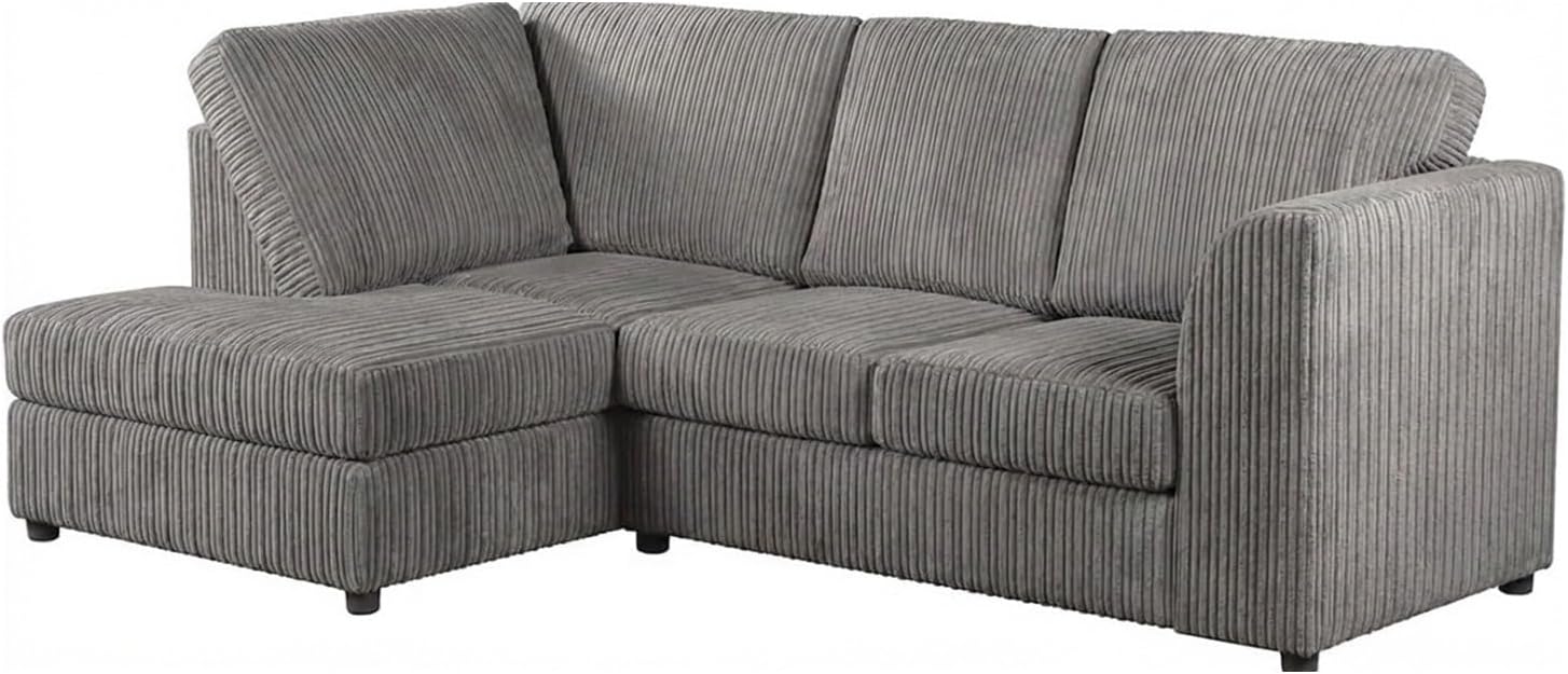 Modular L-Shape Sofa Grey | Jumbo Cord High Back Corner Sofas | 4 Seater Left Hand Corner Sofas | Sectional 4 Seater Couch | Comfortable Sofa for Modern Living Rooms (Grey, Left Hand Facing)