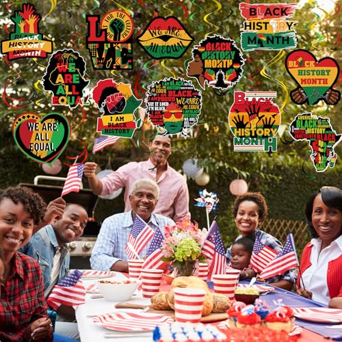 Image of 72 Pcs Black History Month Hanging Swirl Decoration Black History Month Party Decoration Red Green Yellow Ceiling Hanging Decor for BHM African Festival Celebration Home Office Party Supplies