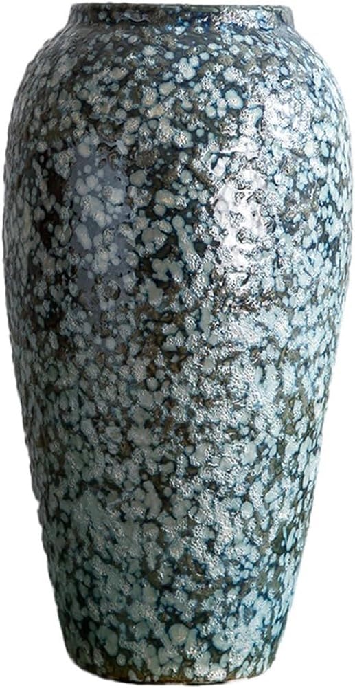 Vase Desktop Blue Ceramic Ornaments Flower Vessel Desktop Crafts(W17 X H35cm)