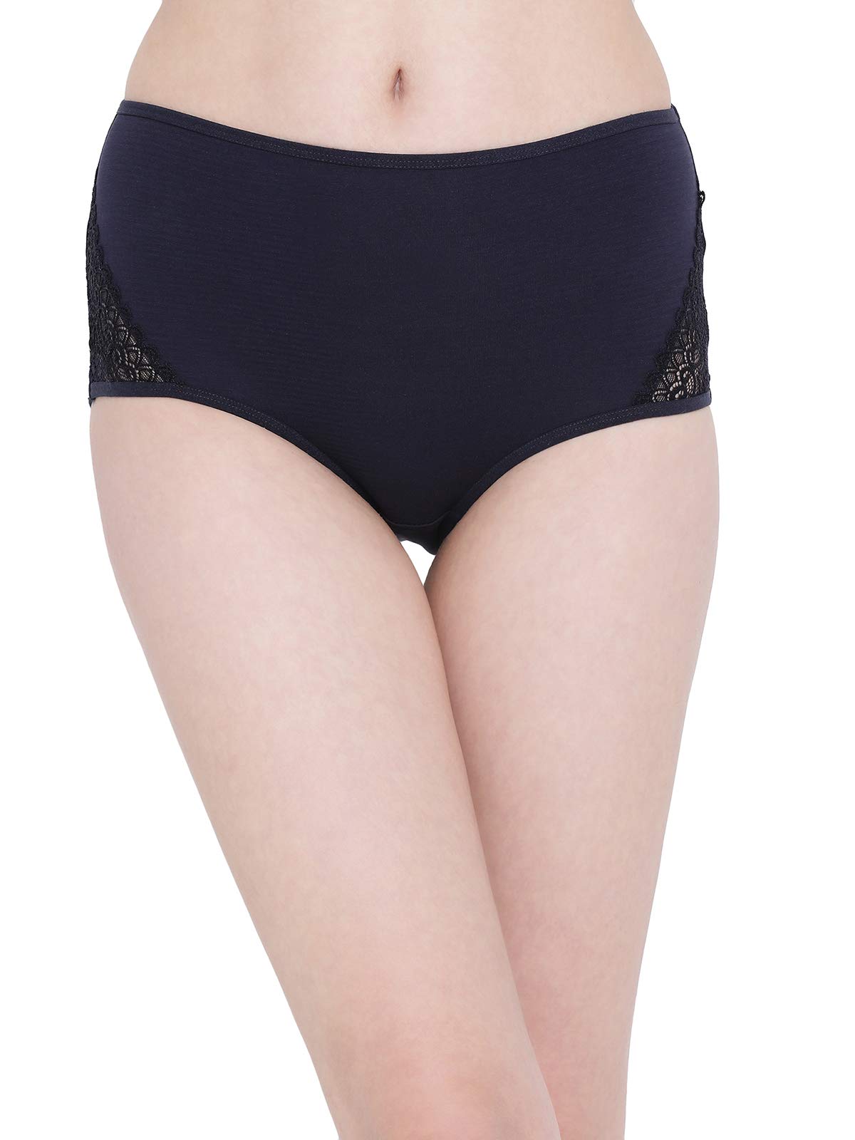 clovia Women's Cotton High Waist Hipster Panty with Lace Inserts-picture-16