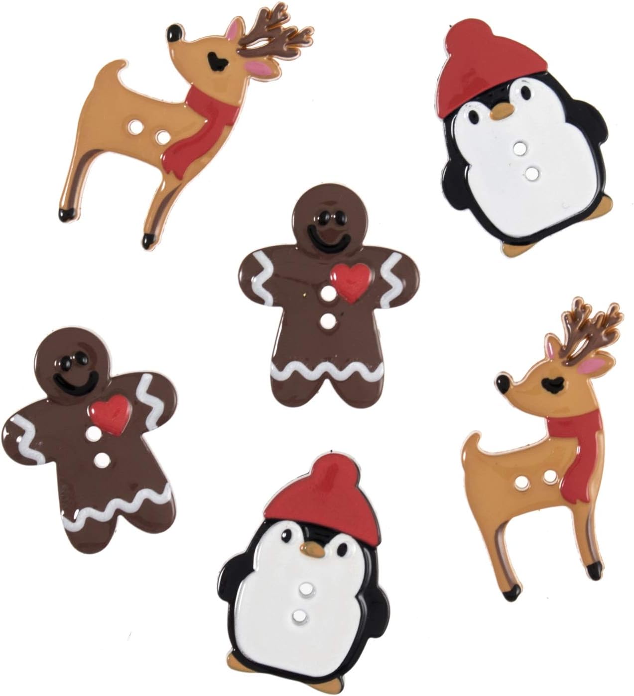 Trimits Novelty Christmas Buttons, 6 Pieces, Themed, 25mm