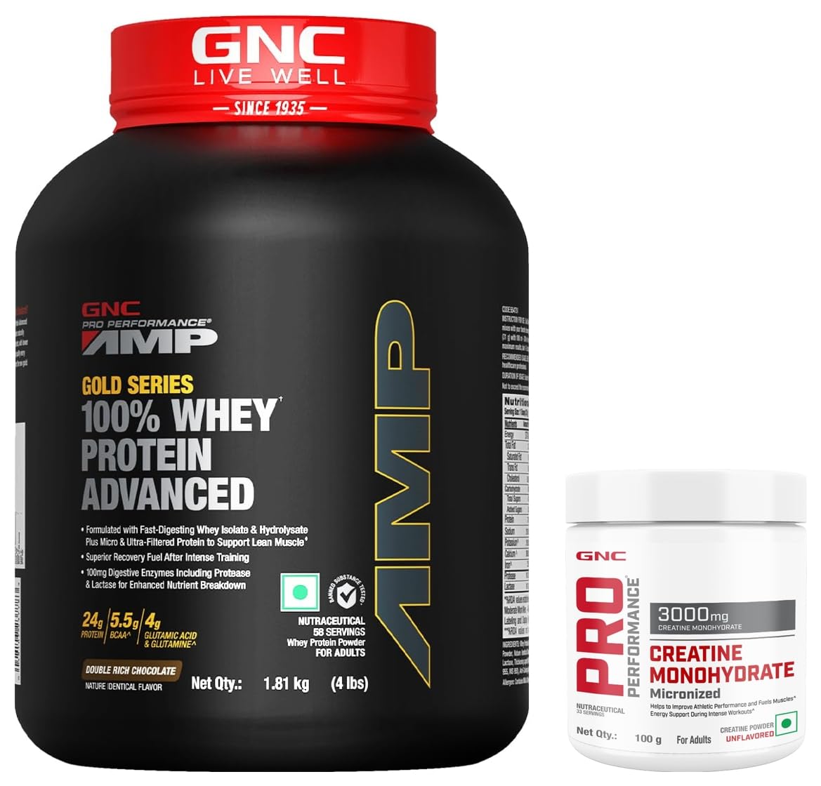 GNC AMP Gold Series Whey Protein Advanced | Formulated in USA | Double Rich Chocolate| 4 Lbs + Pure Micronized Creatine Monohydrate | 100 Gm (33 Servings) Combo Pack, 1914 Grams-image-15