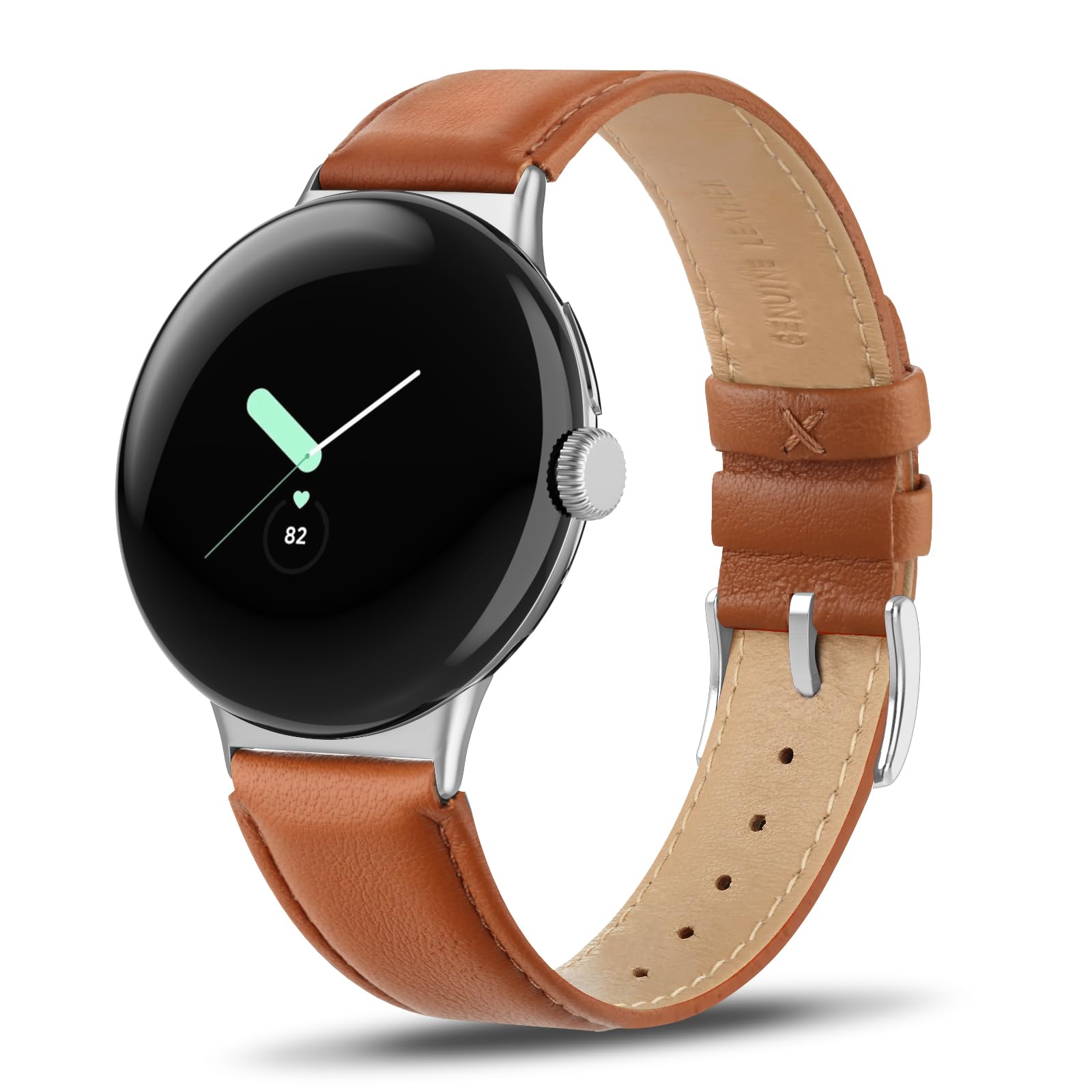 Genuine Leather Strap Compatible with Google Pixel Watch 2, Soft Breathable Adjusted Replacement Wristband for Women & Men