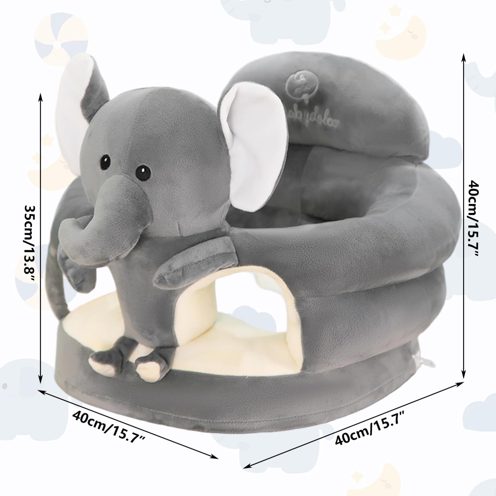 Sedia da sit-up per bambini Simpatico cartone animato Grigio Elefante per camera da letto Soggiorno Asilo nido Appartamento, Divano in peluche per neonati