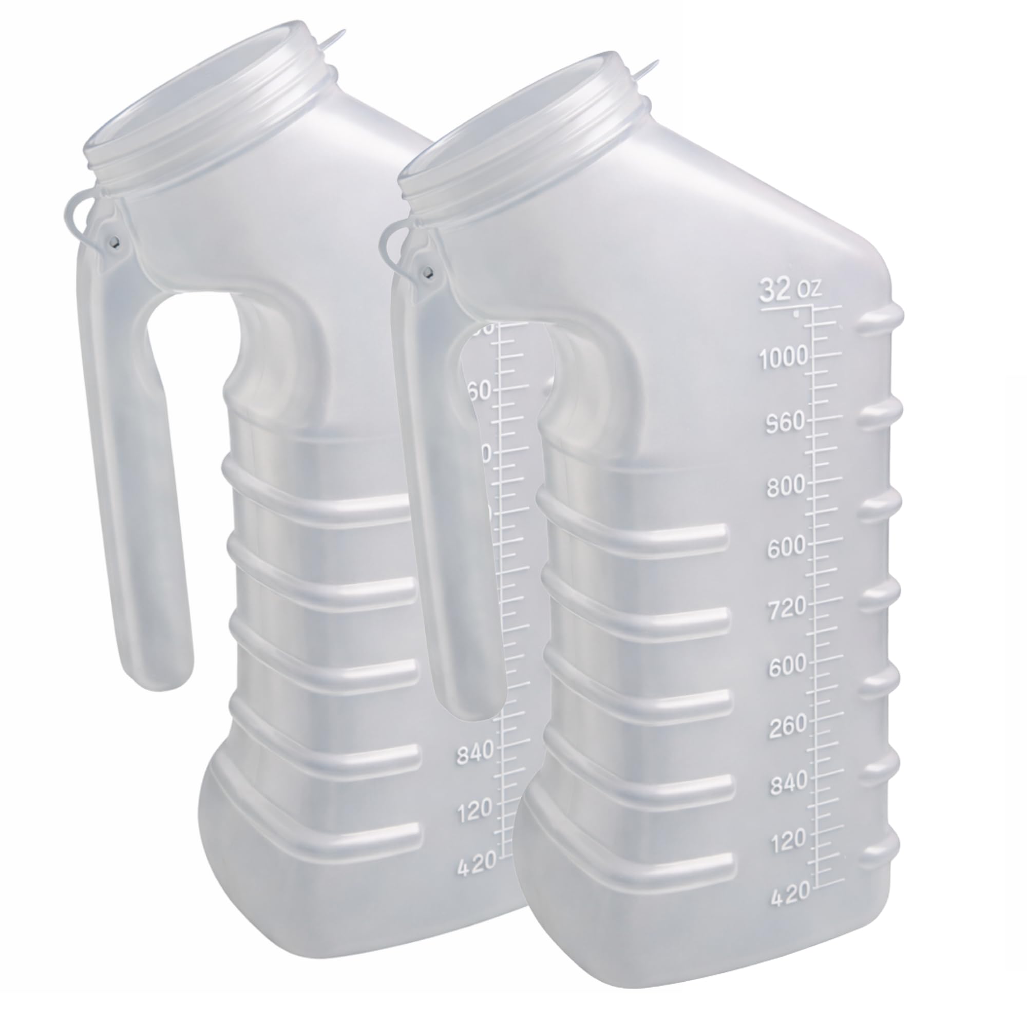 Male Urinal with Glow in The Dark Cover and Handle [32oz Pack] Portable Handheld Overnight Pee Bottles for Men Used in Hospitals, Incontinence, Emergency and Long-Distance Travel - Easy to Clean (2)