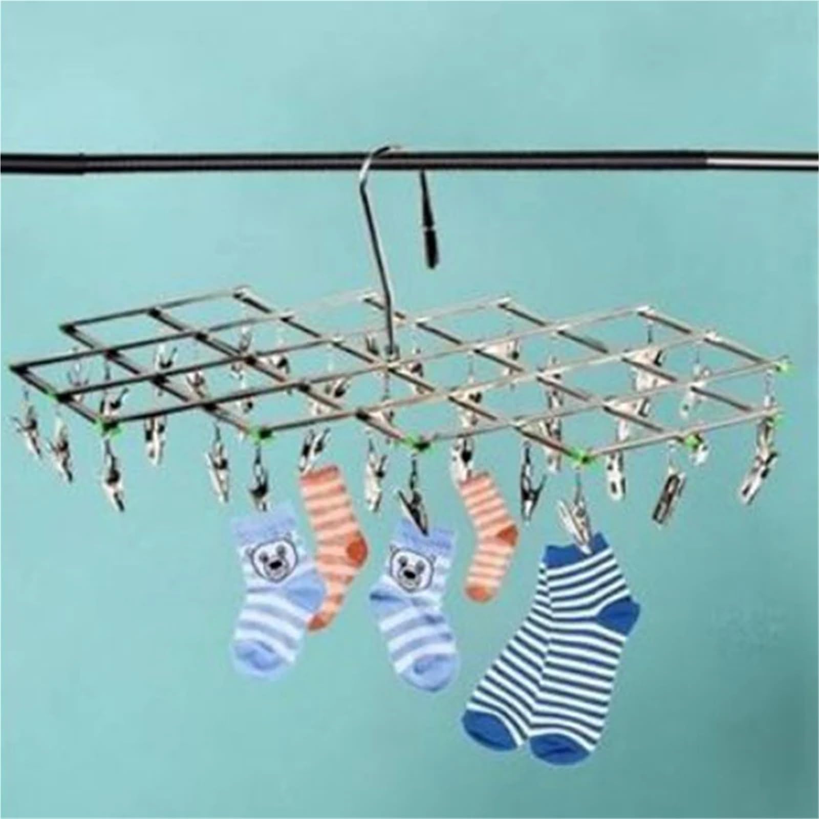 Colgador de Ropa Interior Plegable Acero Inoxidable, Rejilla Secado Calcetines a Prueba Viento, diseño Cabeza Plana, Clip Agarre Resistente al óxido, 3 uds para Hogar(35 Clip)