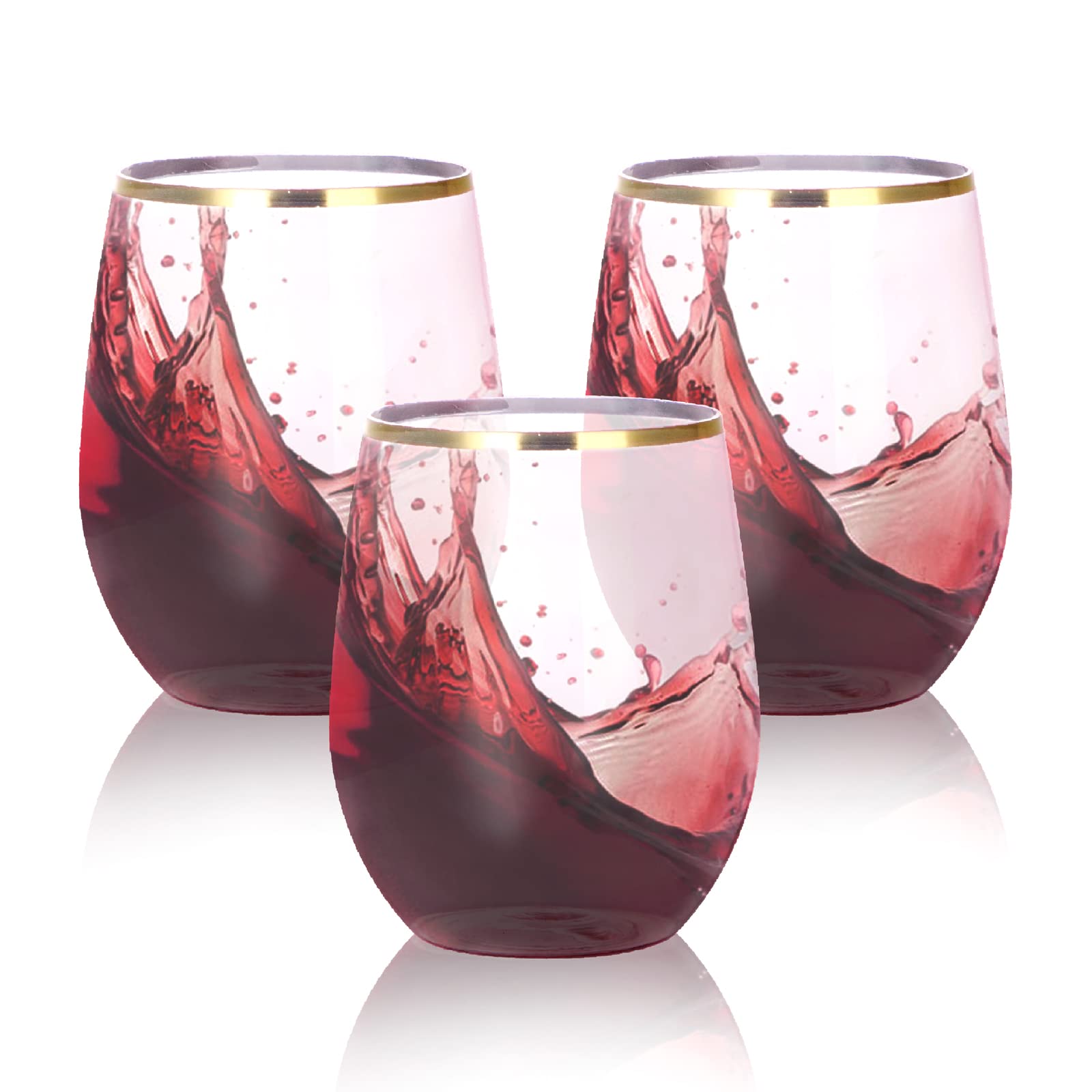 SUT 24Pcs Plastic Stemless Wine Glasses Disposable, 12 OZ Clear Pink Disposable Stemless Wine Cups with Gold Rim, BPA-Free, Recyclable Perfect for Wedding Reception Cocktail Parties and Catered Events