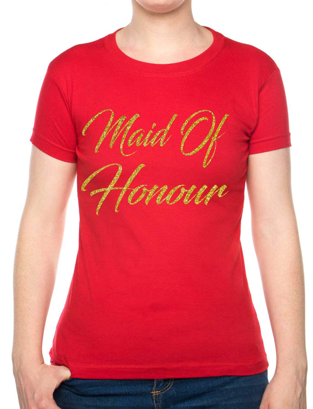 Print4U Maid of Honour Wedding Favour Hen Ladies T-Shirt Unisex Fit Med Red