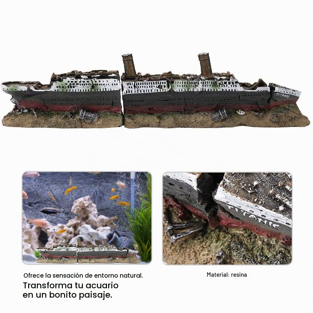 Tyenaza Adornos de Decoración de Acuarios, Adorno Creativo de Resina Barco Naufragado para Acuarios, Adorno de Decoración de Naufragios Perdidos Titanic, para Tanque Doméstico, Acuario, Pecera, Fuente