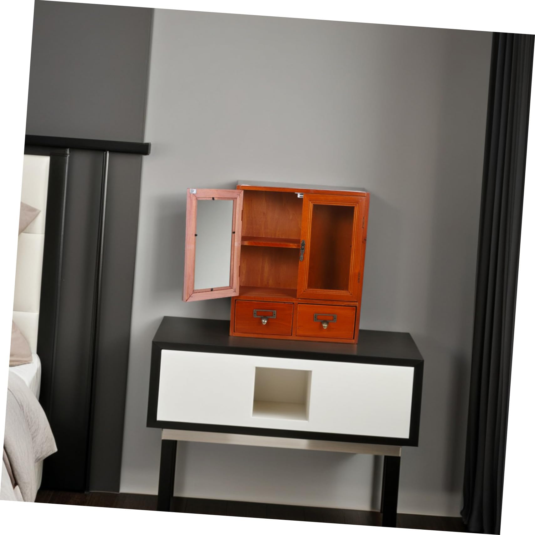 Vintage Kleines Schränkchen Holz mit Doppeltüren Großer Aufbewahrungsschrank für Wohnzimmer und Küche Niedriger Wandschrank im Klassischen Stil