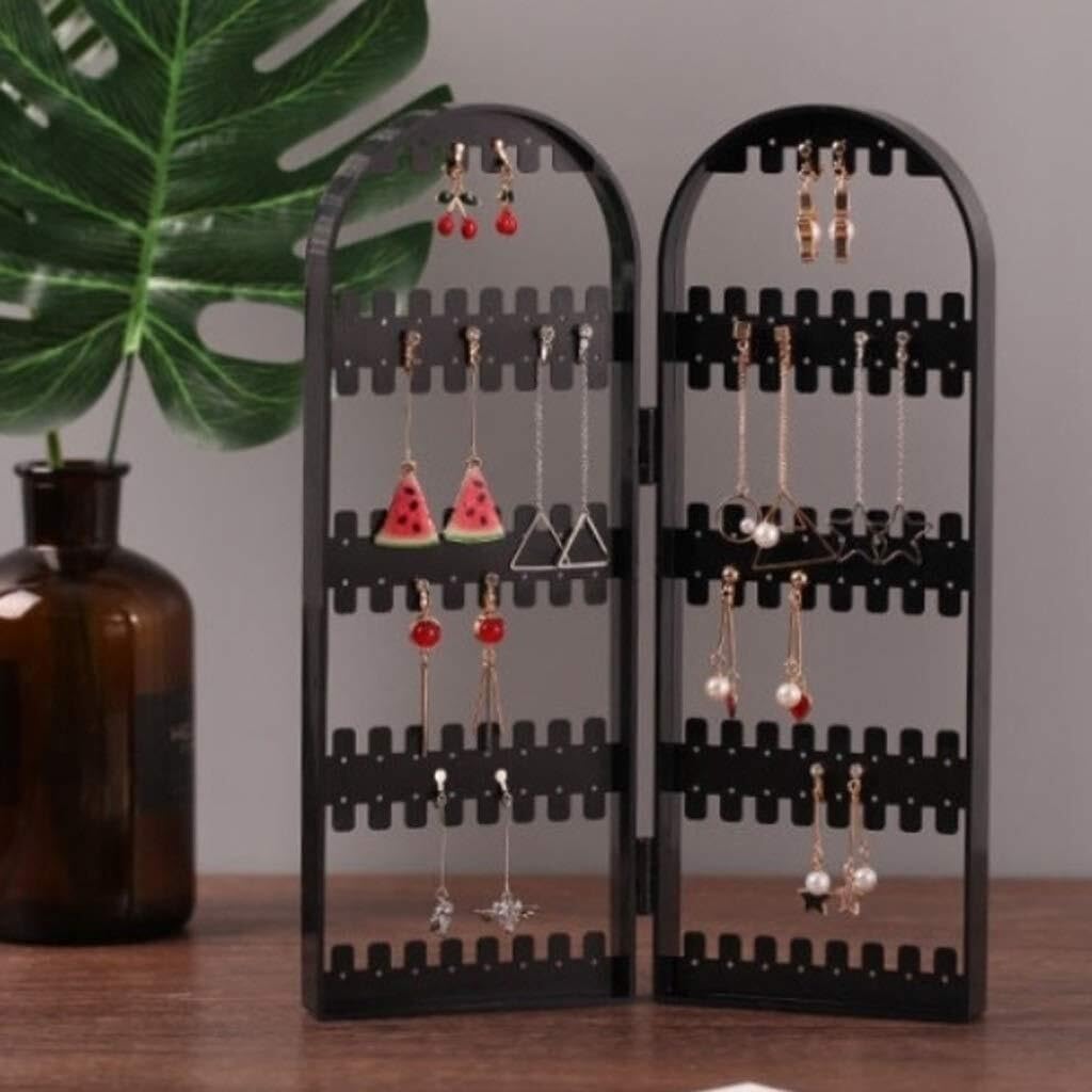 GeRRiT Pendientes de plástico negro con 120 agujeros, soporte de exhibición for pendientes, pantalla plegable, soporte for presentación de joyería, caja de almacenamiento