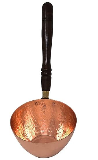 Drezel Copper Frying Pan with Wooden Handle Cookware Indian Kitchen Utensil, 300 Ml