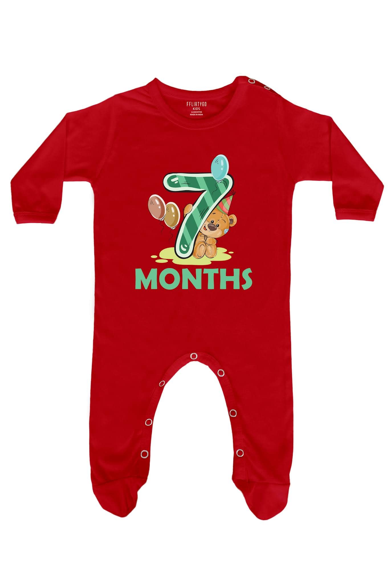 Fflirtygo Seven Month Birthday Special Unisex Baby Romper Full Sleeve with Booties/Sleepsuit/Jumpsuit Full Rompers