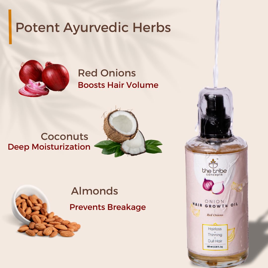 The Tribe Concepts Onion Hair Oil For Hair Growth Hair Fall Control With Almond And Coconut Oil, 100 ml Pack of 1 Clear
