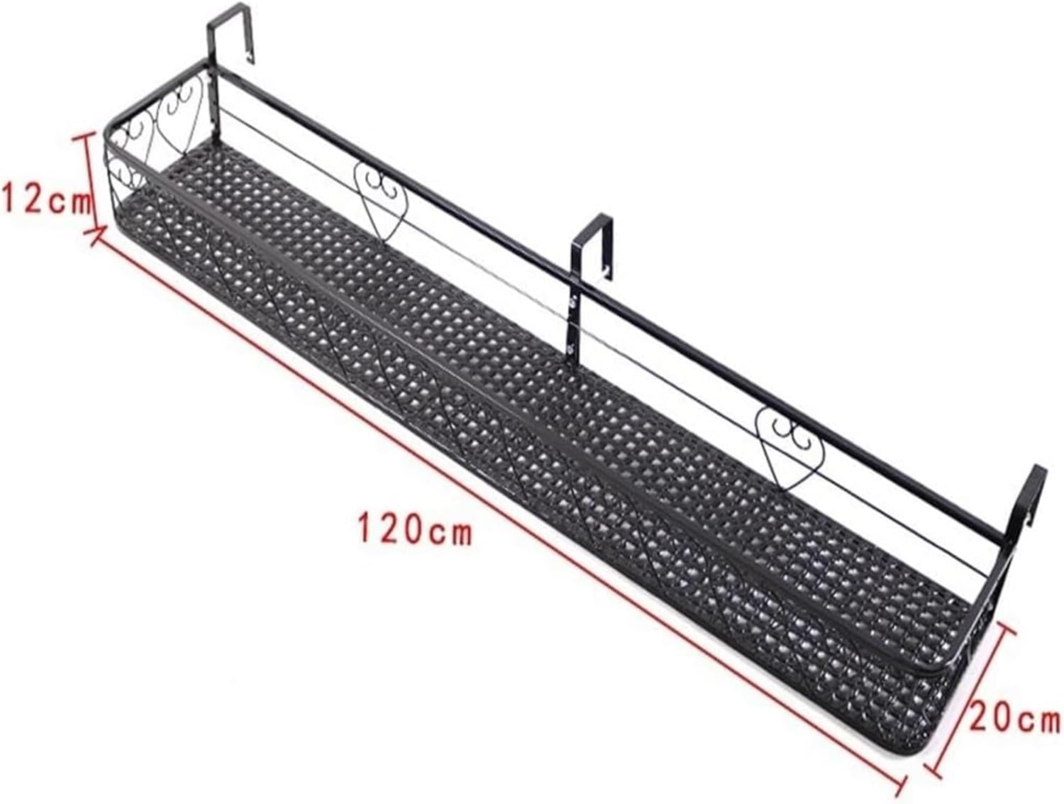 Space-Saving Railing Planter - Balcony Fence Planters & Hanging Flower Pot Rack with Rounded Corners for Railings & Window Sills, Black (20x120x12cm)