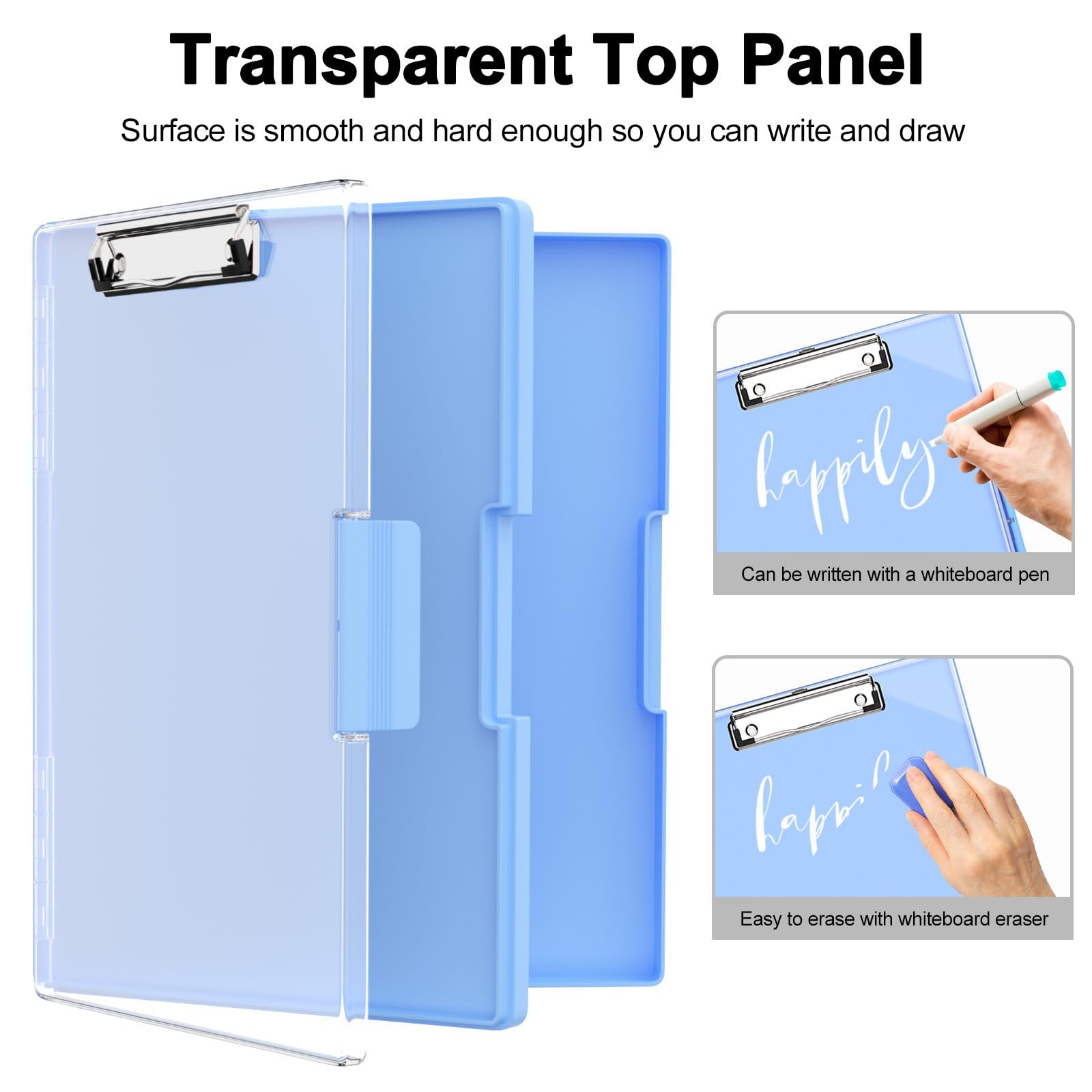 Piasoenc Clipboard with Storage, 8.5 x 11 Clip Boards with 2 Storage Case and A4 Paper Folder, Clear Dry Erase Top Panel - Image 4