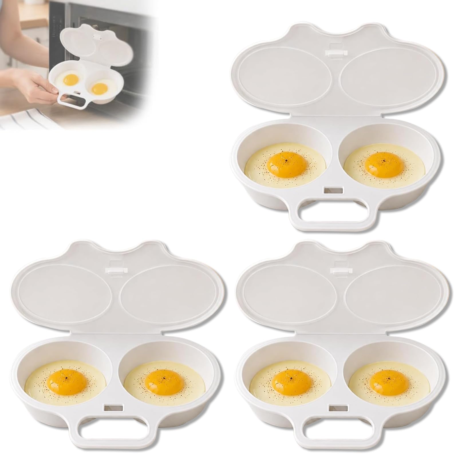 Microwave Egg Poacher,2 Cavity Nonstick Poached Egg Maker With Lid，3PCS-A