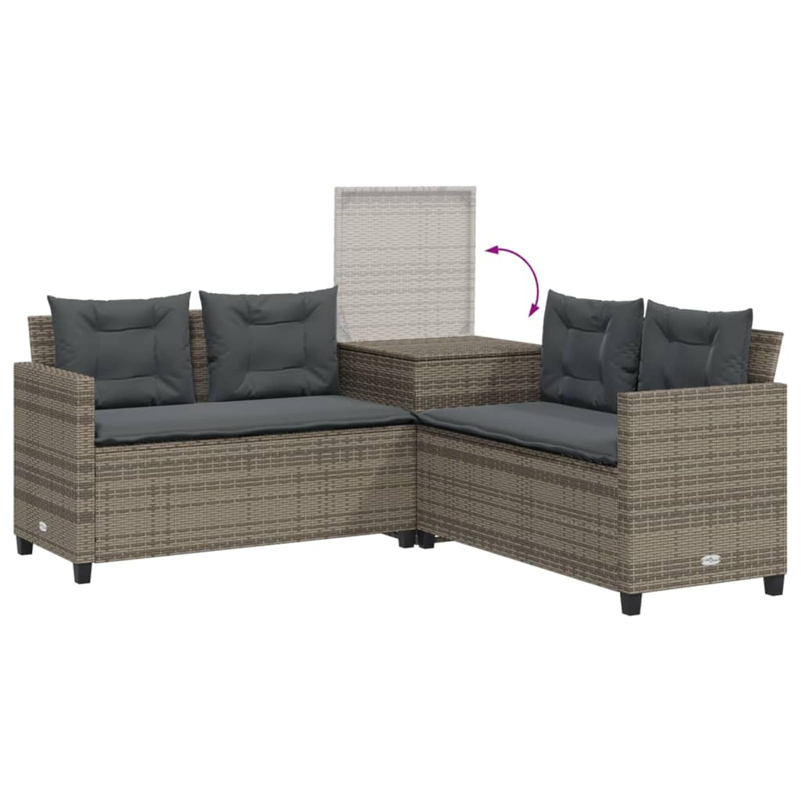 IKAYAA Conjunto Jardín de Ratán, Sofá de Esquina, Sofa Exterior, Conjunto Terraza en Acero y Resistente a la Intemperie, Muebles Jardín Exterior, 1 Sofá de Jardín, 1 Mesa, 1 Caja, Gris-2