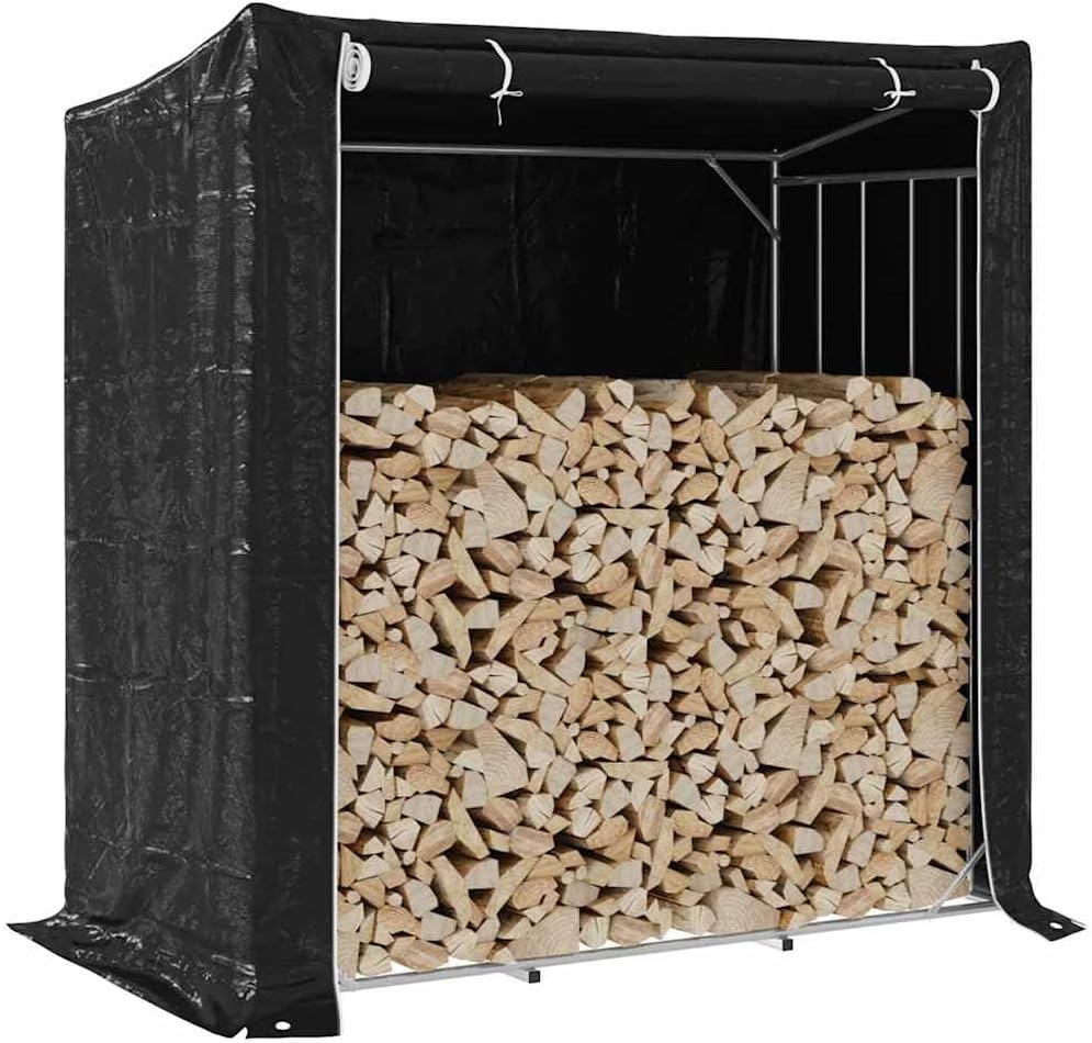 Firewood Rack with Rain Cover Sturdy Firewood Rack with Large Capacity and Waterproof Cover for Outdoor Storage 78.7"x39.4"x78.7" Galvanized Steel