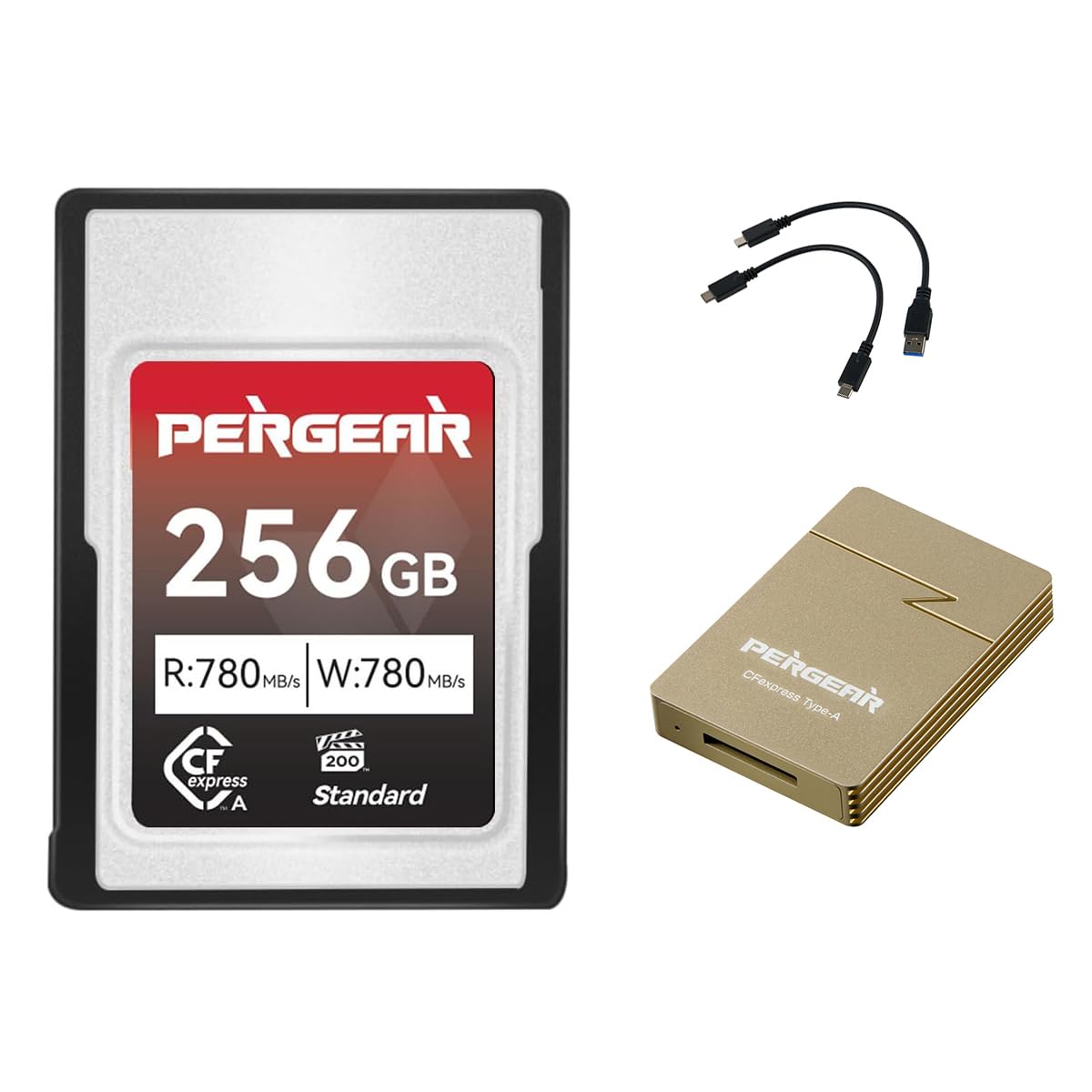 Pergear Serie Standard 256GB Scheda di Memoria CFexpress Tipo A da Velocità di lettura fino a 780MB/s Velocità di scrittura 780MB/s per registrazione 4K 120P 8K 30P(con lettore di schede) per Alpha FX