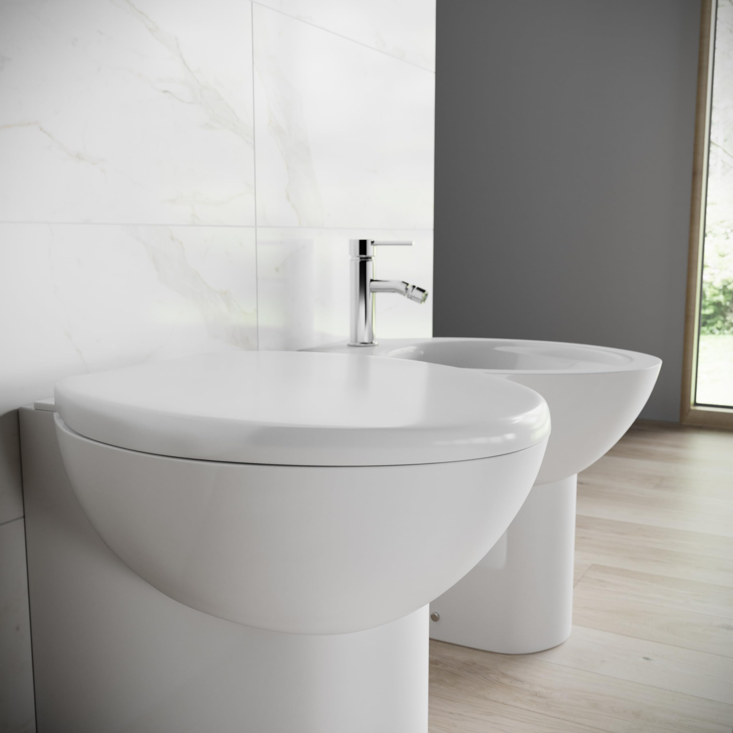 Ceramica Filomuro Vaso Bidet Sedile Copri-wc Mod. Doha Bianco Lucido