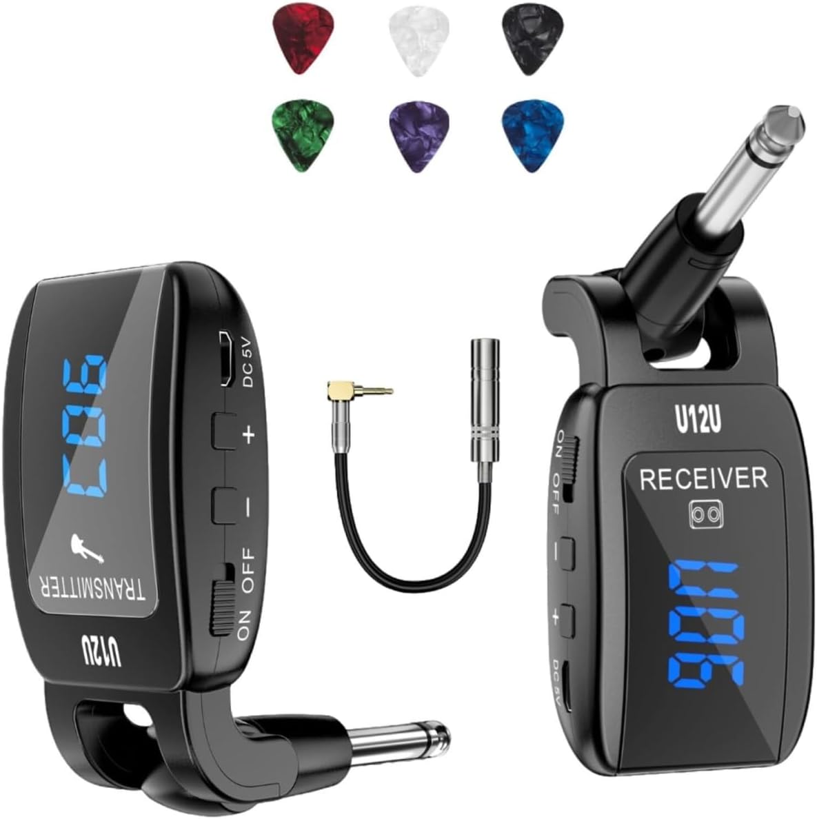 TTSTAR ISAIBELL Wireless Guitar System Instrument System Electric Guitar Transmitter Receiver Rechargeable Bass Accessories Digital Display Stereo Jack Audio Cable Adapter 15Set Frequency