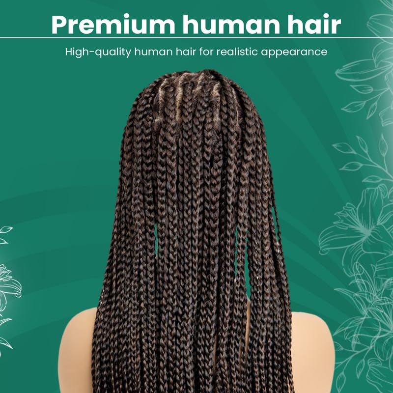 Miniatura 3 de PIB - Peluca trenzada de encaje completo sin nudos de 24 pulgadas, pelucas trenzadas cuadradas para mujeres negras con abuelitos naturales (1B30,