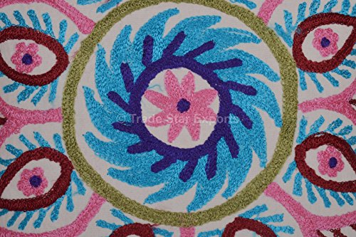 Trade Star Indian Suzani Embroidered Pillow Cover Beautiful 100% Cotton Square Pillowcase Modern Sofa Decor Cushion Cover Handmade 16 X 16 Inch Throw Pillow With Pom Pom For Home Decor #TOP3