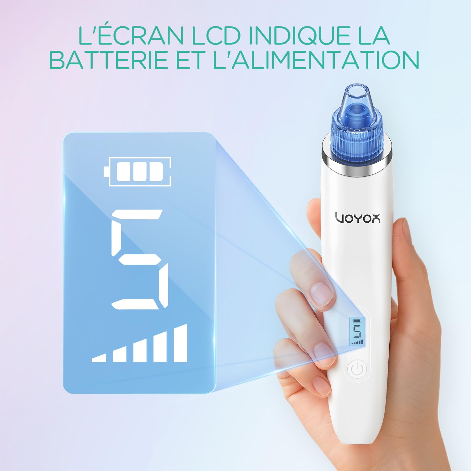VOYOR Aspirateur Point Noirs Professionnel 6 en 1 Extracteur de Points Noir Electrique Tire Comédons Acnés Nettoyant de Pores Soin Visage Femme, 6 Sondes et 5 Modes, Rechargeable avec écran LCD BR510