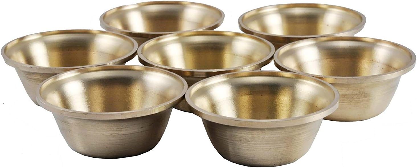 Tibetan Buddhist Offering Bowl Set, Brass Offering Bowls, Set of Seven