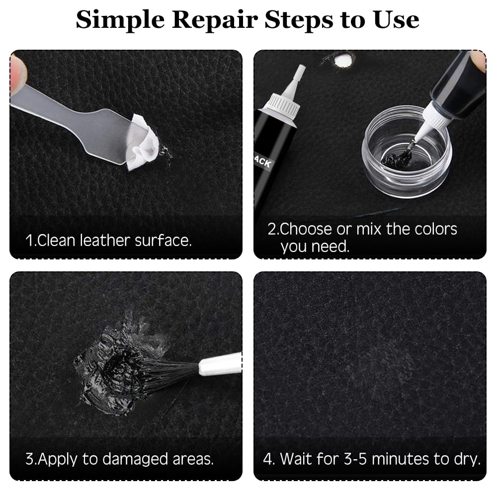 Crema de Reparación de Cuero, Kit de reparación de cuero de 2 piezas para reparar desgarros de muebles, sofá, chaqueta, asiento de barco, negro