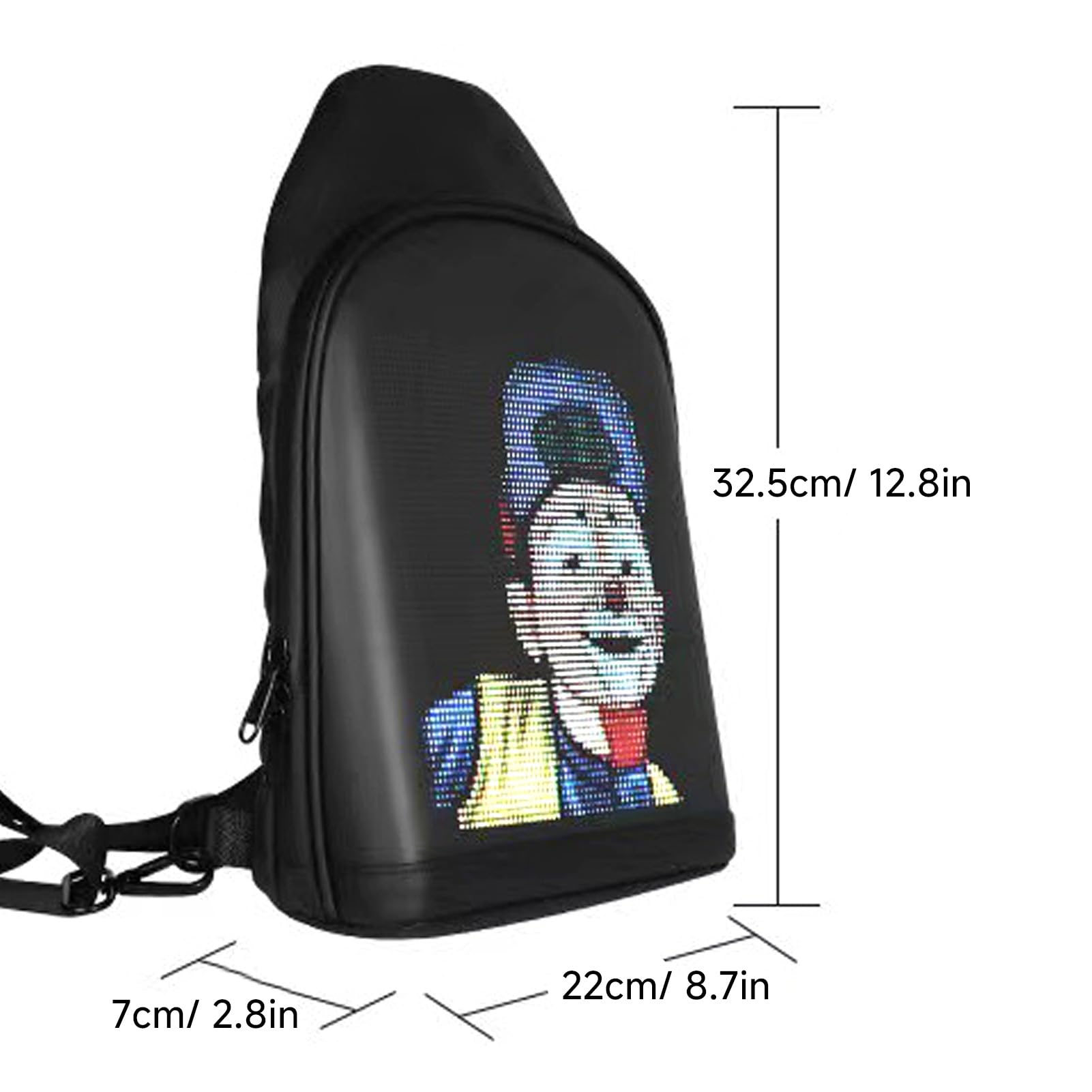 Motorcycle LED Bag, Customizable USB Powered LED Screen Shoulder Bag with Double Zipper, DIY Image Text Animation LED Backpack with Programmable Screen for Protecting Valuables