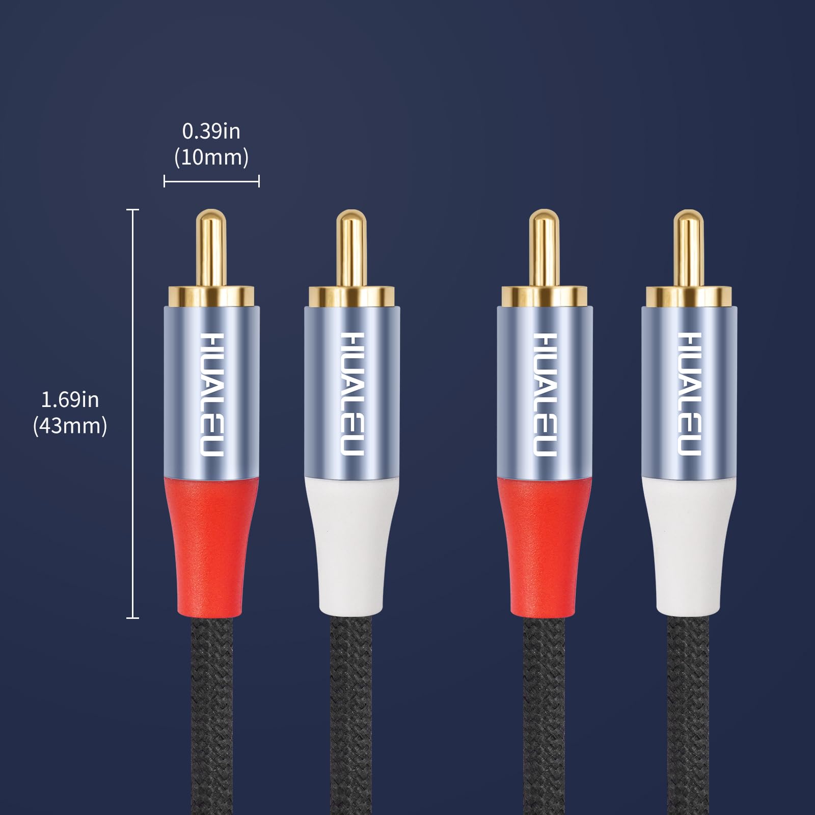 Confezione da 2 cavi audio stereo RCA M/M, placcati in oro da 2 RCA maschio a 2 RCA maschio con guscio in alluminio, cavo audio ausiliario, 1,8 m