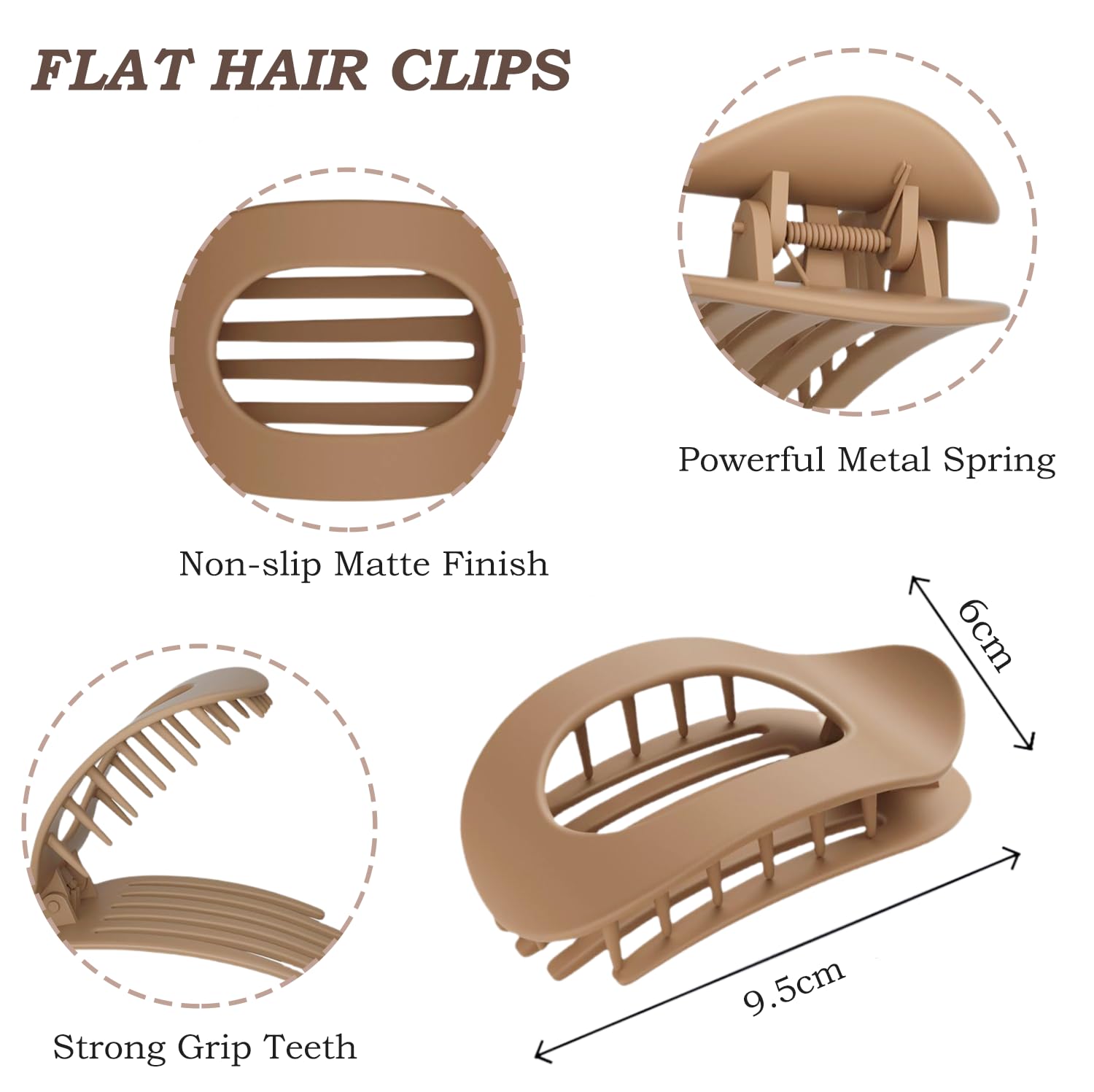 Hair Claw Clips for Women 6 PCS Flat Hair Clips for Thick Thin Hair Large Matte Hair Claw Nonslip for Girls Decoration (6 PCS) - Image 4