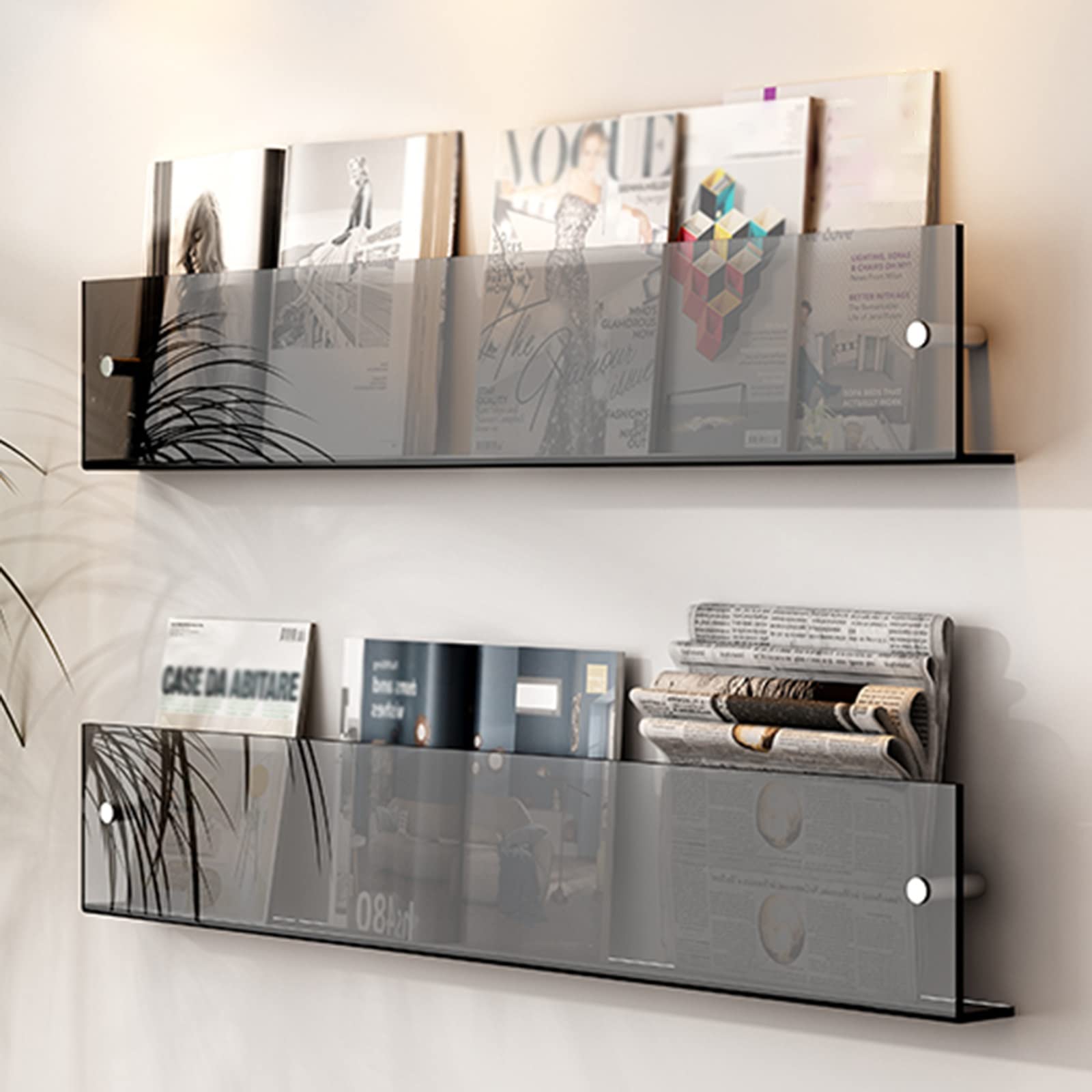 Akrylowy organizer na czasopisma, stojak ścienny do ekspozycji literatury, szary 99,8 cm, szeroki uchwyt na broszury, idealny do czasopism, gazet i literatury, szer. 100 cm