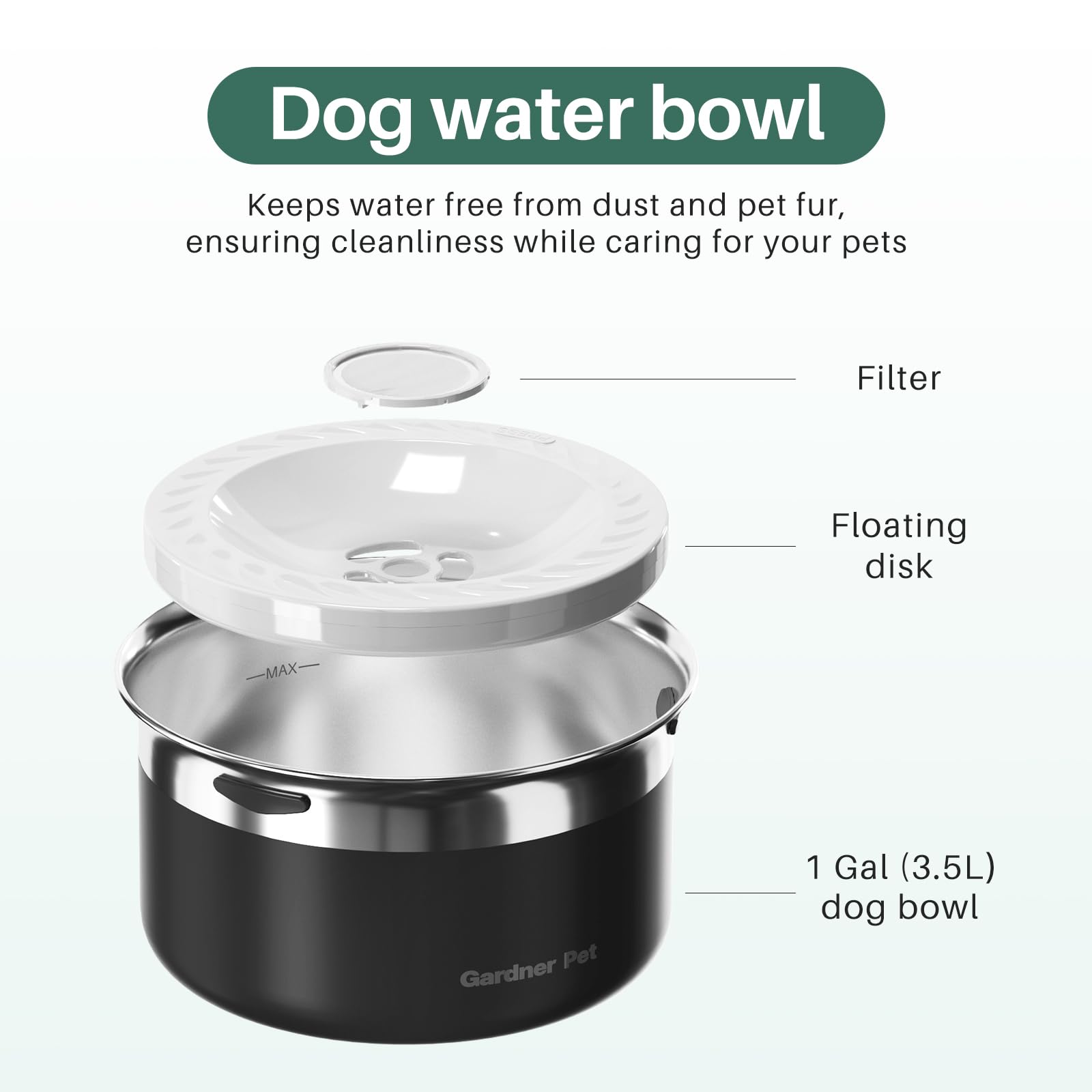 Gardner Pet Dog Bowls 3.85L,Stainless Steel Non Spill Dog Water Bowl,Slow Water Feeder,Metal Large Pet Water Bowls,Anti-Splash Water Dispenser for Large Dogs,Black - Image 4