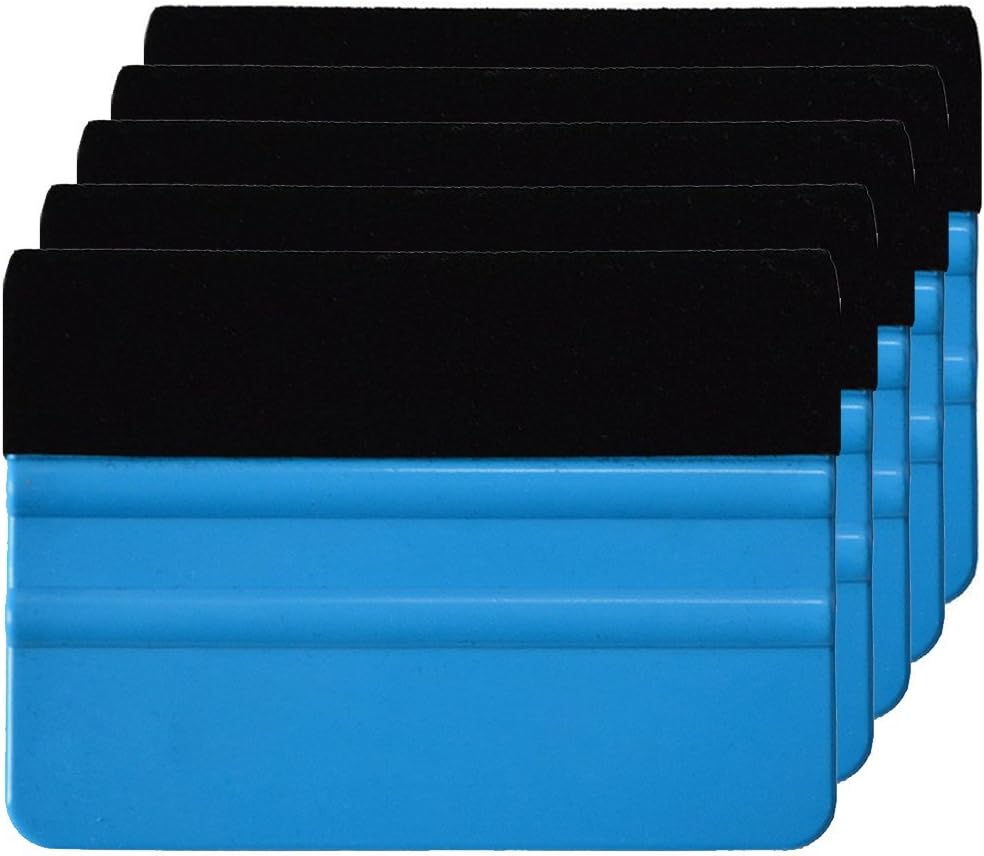 5 Pack - Pro Professional Vinyl Wrapping Squeegee Thick Felt Tool Applicator Edge Scraper Car Van Bike Wrap - Blue