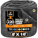 Xpose Safety Heavy Duty Mesh Tarp – 8’ x 16’ Multipurpose Black Protective Cover with Air Flow - Use for Tie Downs, Shade, Fences, Canopies, Dump Trucks – Weather and Tear Resistant