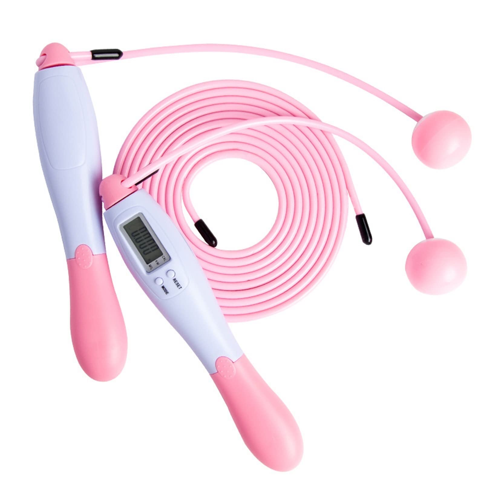 Cuerda de saltar electrónica, cuerda de saltar para fitness, cuerda de saltar con contador de calorías, cuerda de saltar inalámbrica con longitud ajustable (rosa)
