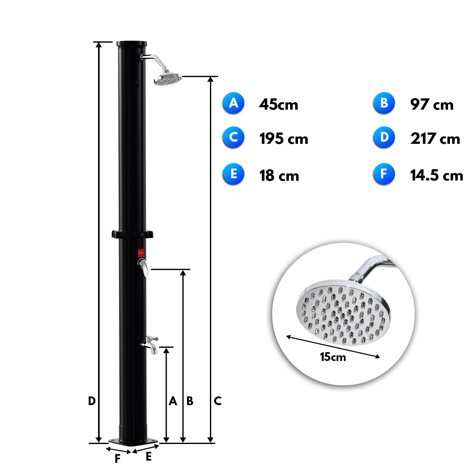 solardusche 20 Liter Solar-Gartendusche - energiesparend, schwenkbarer Duschkopf um 180°, integrierte Fußdusche, max. 60°C ohne Stromanschluss, Optimal für Garten, Camping oder am Pool
