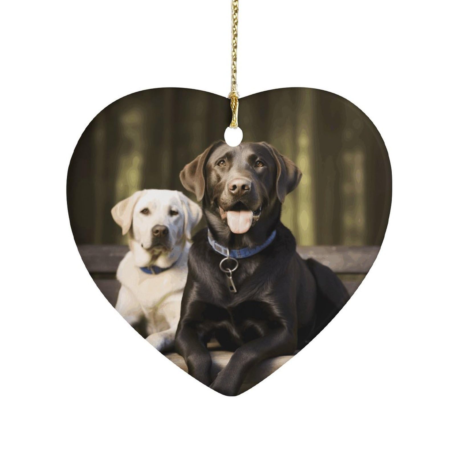 Labrador Heart Ornament Precious Heart-Shaped Pendant Idea Ceramic Ornaments with Gold String Personalized Heart Shaped Decoration for Outdoor Party Love