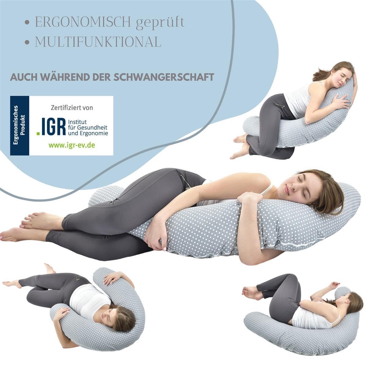 sei Design Stillkissen 170×30 cm – ergonomisch geprüftes Unterstützungskissen – EPS-Mikroperlenfüllung fein wie Sand – regulierbare Füllmenge – Premium-Baumwollbezug – waschbar – Made in Germany