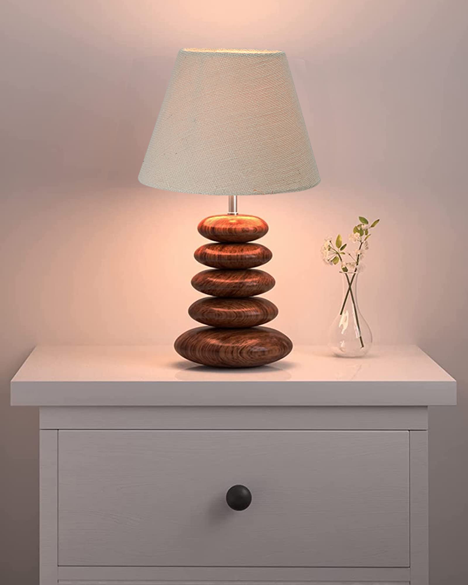 Homesake® Wood Table Lamp French Country Rustic for Living Room, Bedside Desk Nightstand Incandescent |Bulb Included |Lamp for Bedroom Home Décor Kids Room, Office (Walnut Multi-Pebble, Savannah)